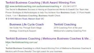Tenfold Business Coaching Google Ad